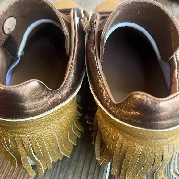 Esse Ut Esse Shoe Mustard & Brown Leather Fringe Sneaker Slip On Shoes 37/ 6.5-7 - Picture 7 of 11